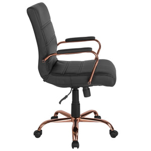 English Elm Whitney Mid-Back Executive Swivel Office Chair - Ergonomic Support, Stylish Design, Adjustable Comfort Black LeatherSoft/Rose Gold Frame GO-2286M-BK-RSGLD-GG