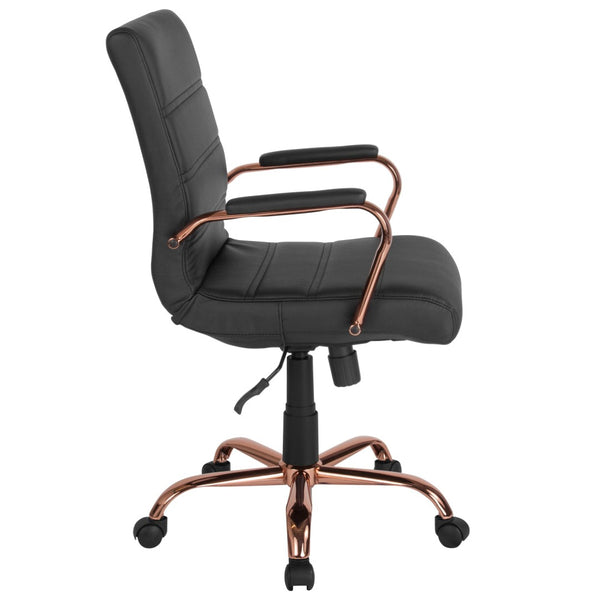 English Elm Whitney Mid-Back Executive Swivel Office Chair - Ergonomic Support, Stylish Design, Adjustable Comfort Black LeatherSoft/Rose Gold Frame GO-2286M-BK-RSGLD-GG