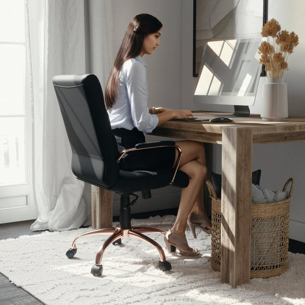 English Elm Whitney Mid-Back Executive Swivel Office Chair - Ergonomic Support, Stylish Design, Adjustable Comfort Black LeatherSoft/Rose Gold Frame GO-2286M-BK-RSGLD-GG