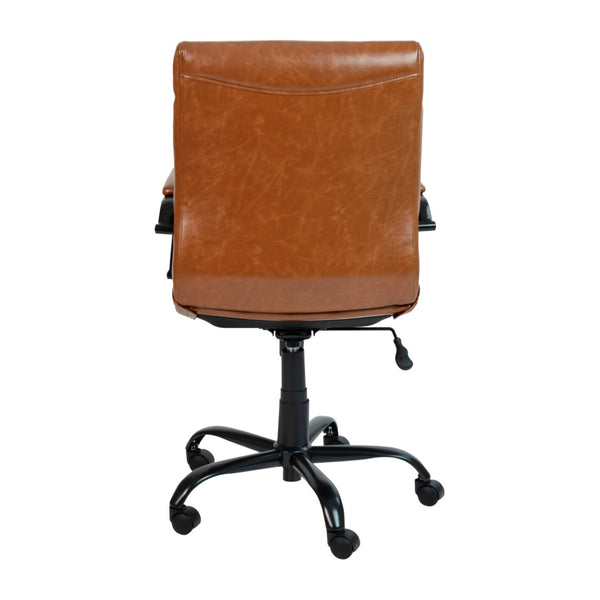 English Elm Whitney Mid-Back Executive Swivel Office Chair - Ergonomic Support, Stylish Design, Adjustable Comfort Brown LeatherSoft/Black Frame GO-2286M-BR-BK-GG