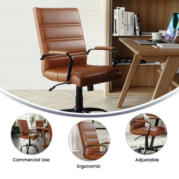 English Elm Whitney Mid-Back Executive Swivel Office Chair - Ergonomic Support, Stylish Design, Adjustable Comfort Brown LeatherSoft/Black Frame GO-2286M-BR-BK-GG