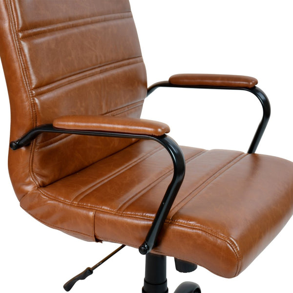 English Elm Whitney Mid-Back Executive Swivel Office Chair - Ergonomic Support, Stylish Design, Adjustable Comfort Brown LeatherSoft/Black Frame GO-2286M-BR-BK-GG