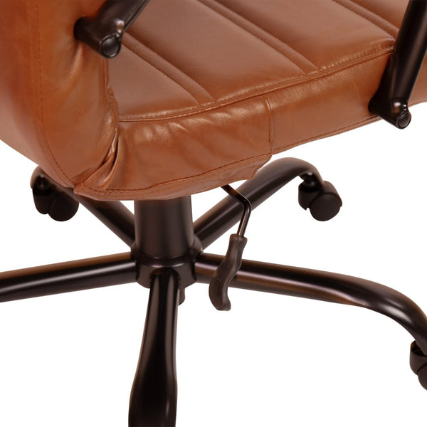 English Elm Whitney Mid-Back Executive Swivel Office Chair - Ergonomic Support, Stylish Design, Adjustable Comfort Brown LeatherSoft/Black Frame GO-2286M-BR-BK-GG