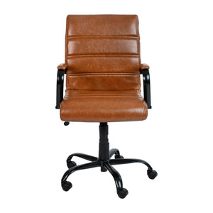 English Elm Whitney Mid-Back Executive Swivel Office Chair - Ergonomic Support, Stylish Design, Adjustable Comfort Brown LeatherSoft/Black Frame GO-2286M-BR-BK-GG