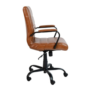 English Elm Whitney Mid-Back Executive Swivel Office Chair - Ergonomic Support, Stylish Design, Adjustable Comfort Brown LeatherSoft/Black Frame GO-2286M-BR-BK-GG