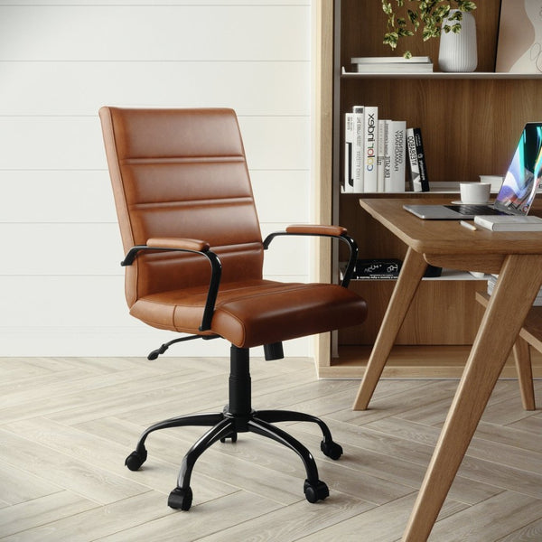 English Elm Whitney Mid-Back Executive Swivel Office Chair - Ergonomic Support, Stylish Design, Adjustable Comfort Brown LeatherSoft/Black Frame GO-2286M-BR-BK-GG