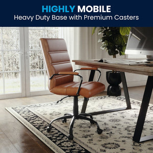 English Elm Whitney Mid-Back Executive Swivel Office Chair - Ergonomic Support, Stylish Design, Adjustable Comfort Brown LeatherSoft/Black Frame GO-2286M-BR-BK-GG