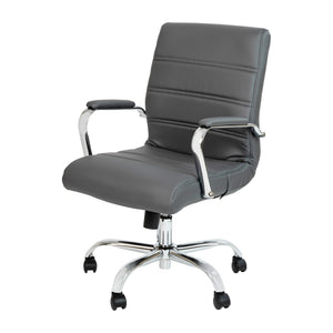 English Elm Whitney Mid-Back Executive Swivel Office Chair - Ergonomic Support, Stylish Design, Adjustable Comfort Gray LeatherSoft/Chrome Frame GO-2286M-GR-GG