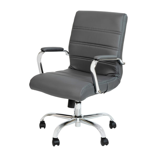 English Elm Whitney Mid-Back Executive Swivel Office Chair - Ergonomic Support, Stylish Design, Adjustable Comfort Gray LeatherSoft/Chrome Frame GO-2286M-GR-GG