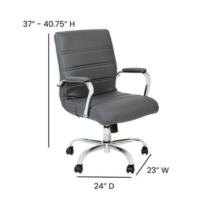 English Elm Whitney Mid-Back Executive Swivel Office Chair - Ergonomic Support, Stylish Design, Adjustable Comfort Gray LeatherSoft/Chrome Frame GO-2286M-GR-GG