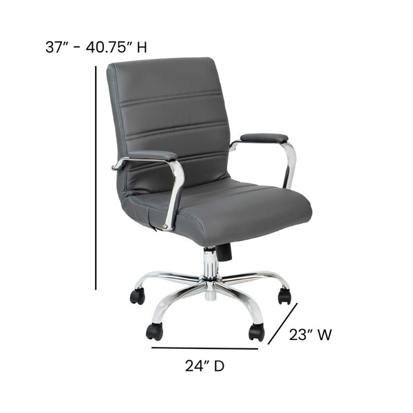 English Elm Whitney Mid-Back Executive Swivel Office Chair - Ergonomic Support, Stylish Design, Adjustable Comfort Gray LeatherSoft/Chrome Frame GO-2286M-GR-GG