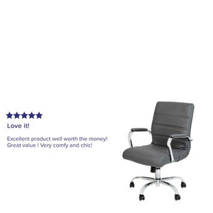 English Elm Whitney Mid-Back Executive Swivel Office Chair - Ergonomic Support, Stylish Design, Adjustable Comfort Gray LeatherSoft/Chrome Frame GO-2286M-GR-GG