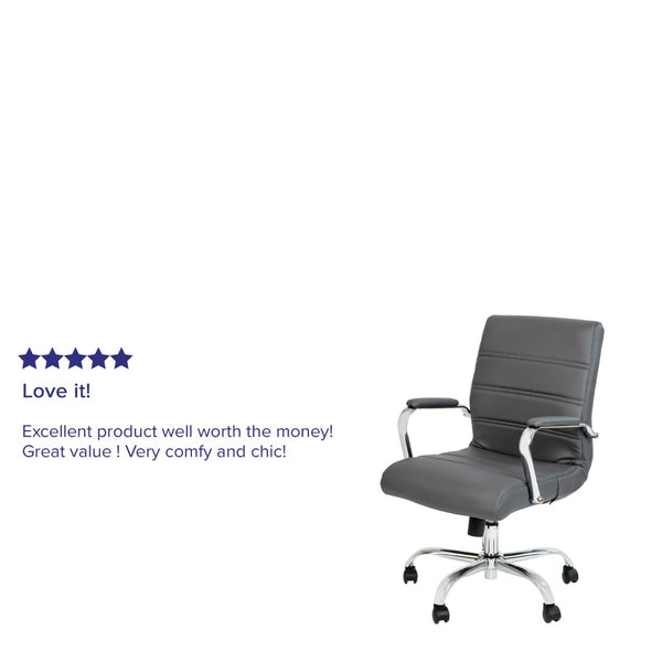 English Elm Whitney Mid-Back Executive Swivel Office Chair - Ergonomic Support, Stylish Design, Adjustable Comfort Gray LeatherSoft/Chrome Frame GO-2286M-GR-GG