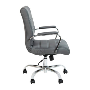 English Elm Whitney Mid-Back Executive Swivel Office Chair - Ergonomic Support, Stylish Design, Adjustable Comfort Gray LeatherSoft/Chrome Frame GO-2286M-GR-GG