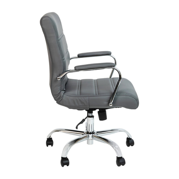 English Elm Whitney Mid-Back Executive Swivel Office Chair - Ergonomic Support, Stylish Design, Adjustable Comfort Gray LeatherSoft/Chrome Frame GO-2286M-GR-GG
