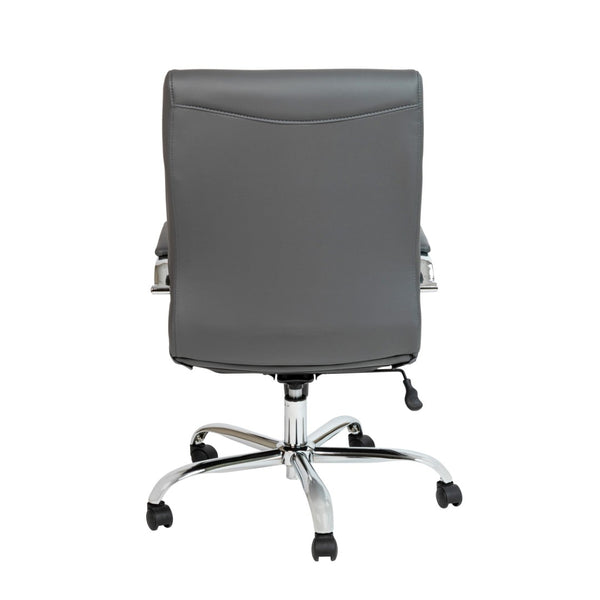 English Elm Whitney Mid-Back Executive Swivel Office Chair - Ergonomic Support, Stylish Design, Adjustable Comfort Gray LeatherSoft/Chrome Frame GO-2286M-GR-GG