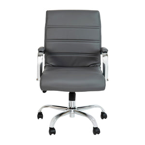 English Elm Whitney Mid-Back Executive Swivel Office Chair - Ergonomic Support, Stylish Design, Adjustable Comfort Gray LeatherSoft/Chrome Frame GO-2286M-GR-GG