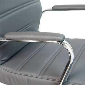 English Elm Whitney Mid-Back Executive Swivel Office Chair - Ergonomic Support, Stylish Design, Adjustable Comfort Gray LeatherSoft/Chrome Frame GO-2286M-GR-GG