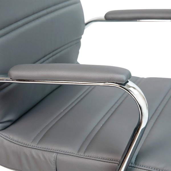 English Elm Whitney Mid-Back Executive Swivel Office Chair - Ergonomic Support, Stylish Design, Adjustable Comfort Gray LeatherSoft/Chrome Frame GO-2286M-GR-GG