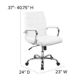 English Elm Whitney Mid-Back Executive Swivel Office Chair - Ergonomic Support, Stylish Design, Adjustable Comfort White LeatherSoft/Chrome Frame GO-2286M-WH-GG