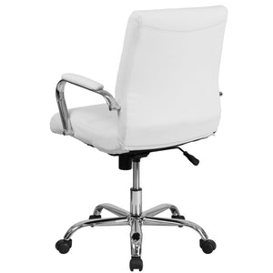 English Elm Whitney Mid-Back Executive Swivel Office Chair - Ergonomic Support, Stylish Design, Adjustable Comfort White LeatherSoft/Chrome Frame GO-2286M-WH-GG