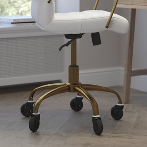 English Elm Camilia Mid-Back Executive Swivel Office Chair - Ergonomic Design for Comfort and Style at Work White LeatherSoft/Gold Frame GO-2286M-WH-GLD-RLB-GG