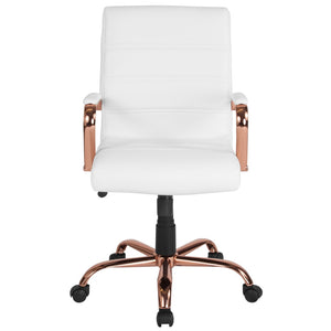 English Elm Whitney Mid-Back Executive Swivel Office Chair - Ergonomic Support, Stylish Design, Adjustable Comfort White LeatherSoft/Rose Gold Frame GO-2286M-WH-RSGLD-GG