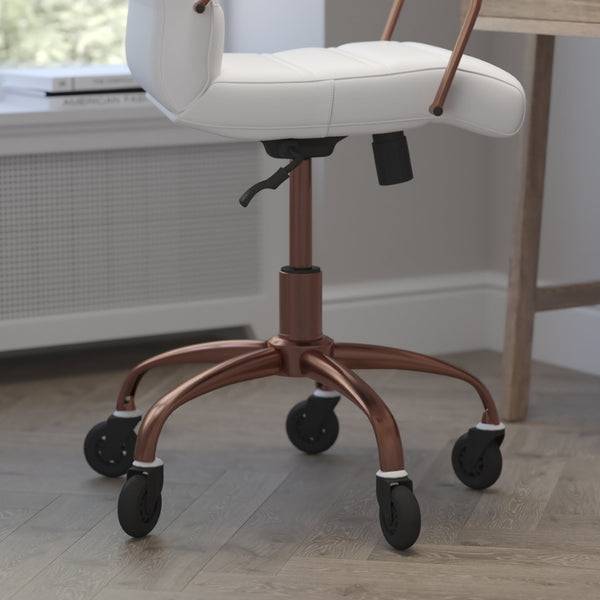 English Elm Camilia Mid-Back Executive Swivel Office Chair - Ergonomic Design for Comfort and Style at Work White LeatherSoft/Rose Gold Frame GO-2286M-WH-RSGLD-RLB-GG