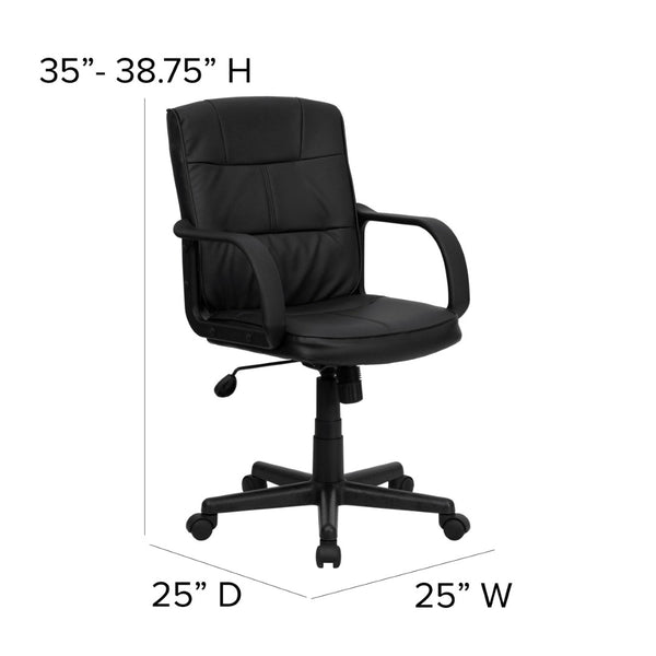 English Elm Rider Mid-Back Black LeatherSoft Swivel Task Chair with Padded Arms for Ergonomic Comfort & Style GO-228S-BK-LEA-GG