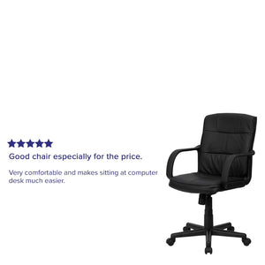 English Elm Rider Mid-Back Black LeatherSoft Swivel Task Chair with Padded Arms for Ergonomic Comfort & Style GO-228S-BK-LEA-GG