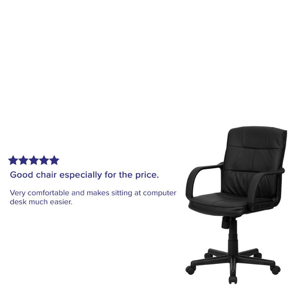 English Elm Rider Mid-Back Black LeatherSoft Swivel Task Chair with Padded Arms for Ergonomic Comfort & Style GO-228S-BK-LEA-GG