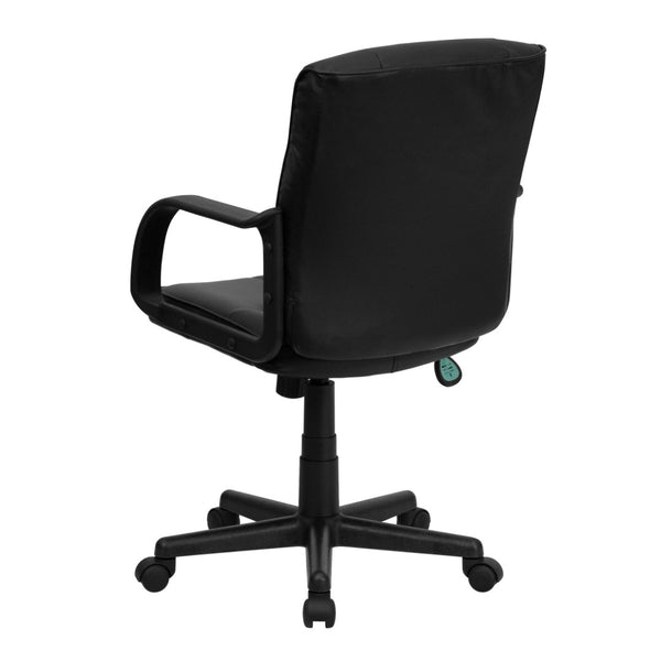 English Elm Rider Mid-Back Black LeatherSoft Swivel Task Chair with Padded Arms for Ergonomic Comfort & Style GO-228S-BK-LEA-GG