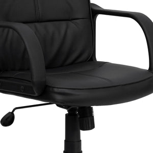 English Elm Rider Mid-Back Black LeatherSoft Swivel Task Chair with Padded Arms for Ergonomic Comfort & Style GO-228S-BK-LEA-GG