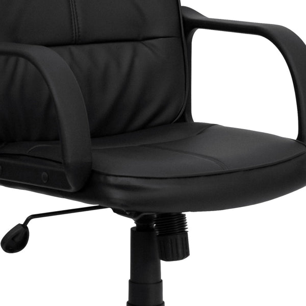 English Elm Rider Mid-Back Black LeatherSoft Swivel Task Chair with Padded Arms for Ergonomic Comfort & Style GO-228S-BK-LEA-GG