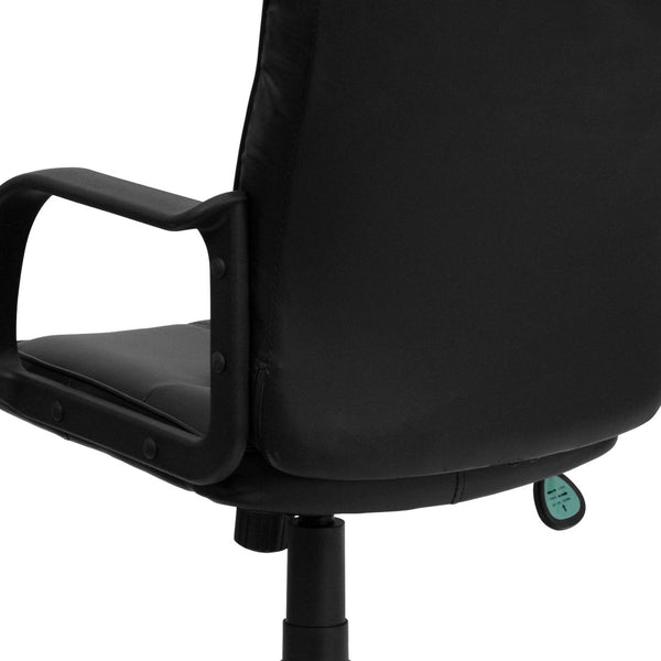 English Elm Rider Mid-Back Black LeatherSoft Swivel Task Chair with Padded Arms for Ergonomic Comfort & Style GO-228S-BK-LEA-GG
