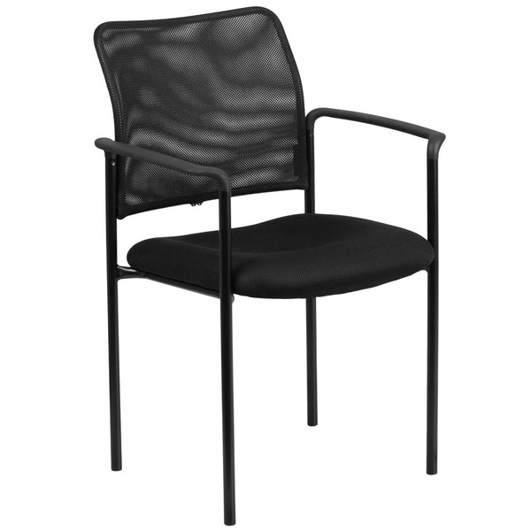 English Elm Jana Comfort Stackable Mesh Side Chair with Arms for Office, Home, or Training Room Use Black GO-516-2-GG