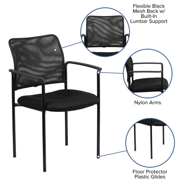 English Elm Jana Comfort Stackable Mesh Side Chair with Arms for Office, Home, or Training Room Use Black GO-516-2-GG