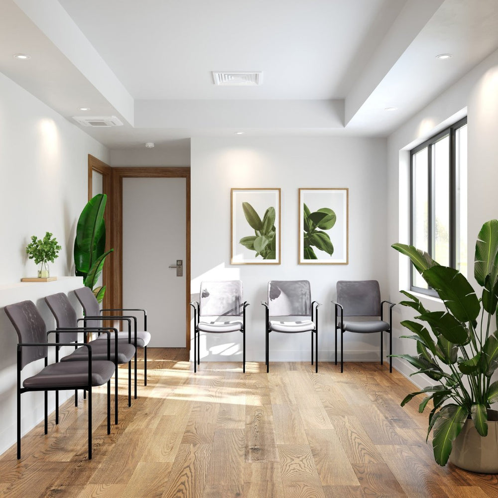 English Elm Jana Comfort Stackable Mesh Side Chair with Arms for Office, Home, or Training Room Use Gray GO-516-2-GRY-GG