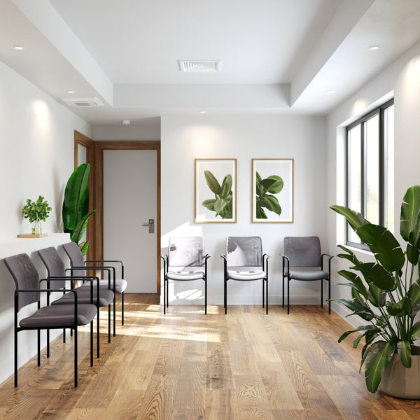 English Elm Jana Comfort Stackable Mesh Side Chair with Arms for Office, Home, or Training Room Use Gray GO-516-2-GRY-GG