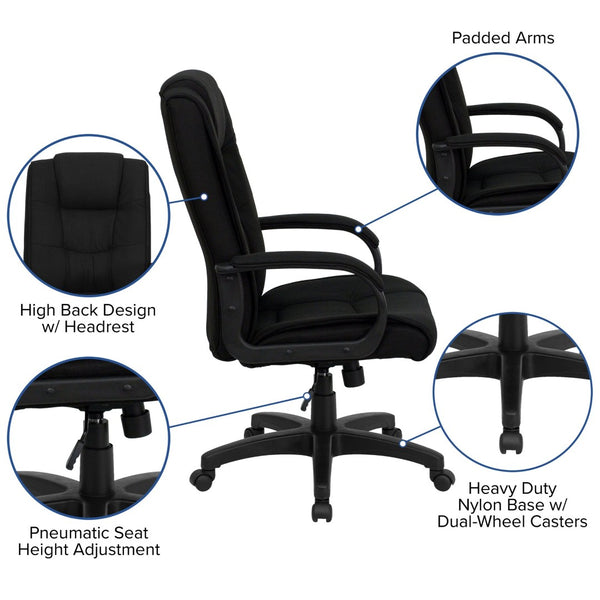 English Elm Jessica High Back Ergonomic Black Fabric Executive Swivel Office Chair with Adjustable Features GO-5301B-BK-GG