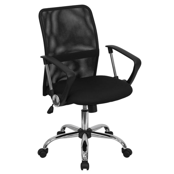 English Elm Jenkins Mid-Back Black Mesh Office Chair with Lumbar Support, Adjustable Height & Chrome Base GO-6057-GG