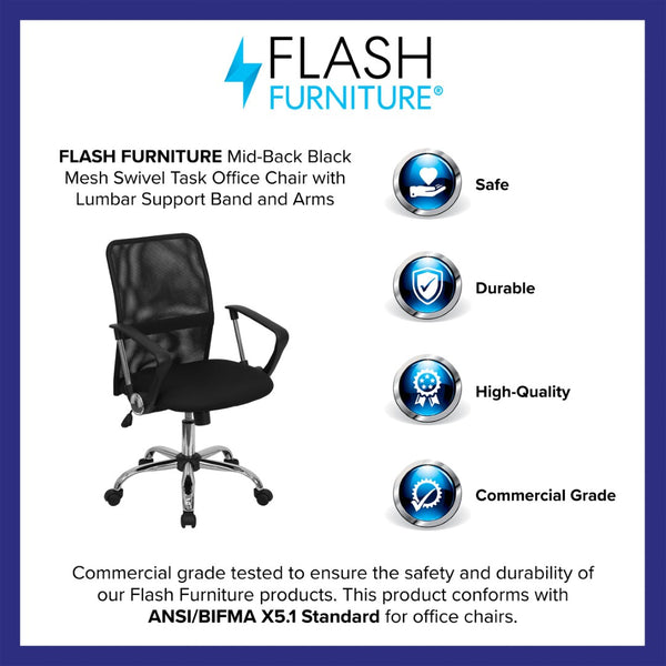English Elm Jenkins Mid-Back Black Mesh Office Chair with Lumbar Support, Adjustable Height & Chrome Base GO-6057-GG