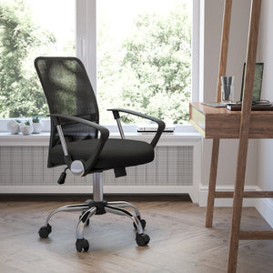 English Elm Jenkins Mid-Back Black Mesh Office Chair with Lumbar Support, Adjustable Height & Chrome Base GO-6057-GG