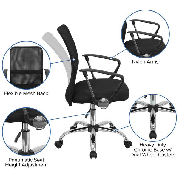 English Elm Jenkins Mid-Back Black Mesh Office Chair with Lumbar Support, Adjustable Height & Chrome Base GO-6057-GG