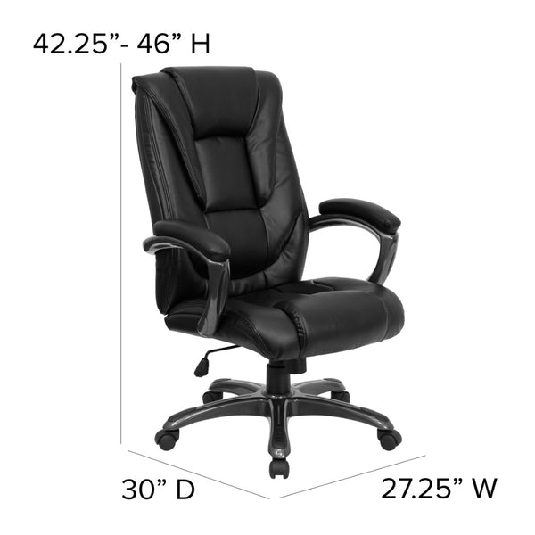 English Elm Oma High Back Black LeatherSoft Executive Chair - Ergonomic Design with Adjustable Features & Comfort GO-7194B-BK-GG