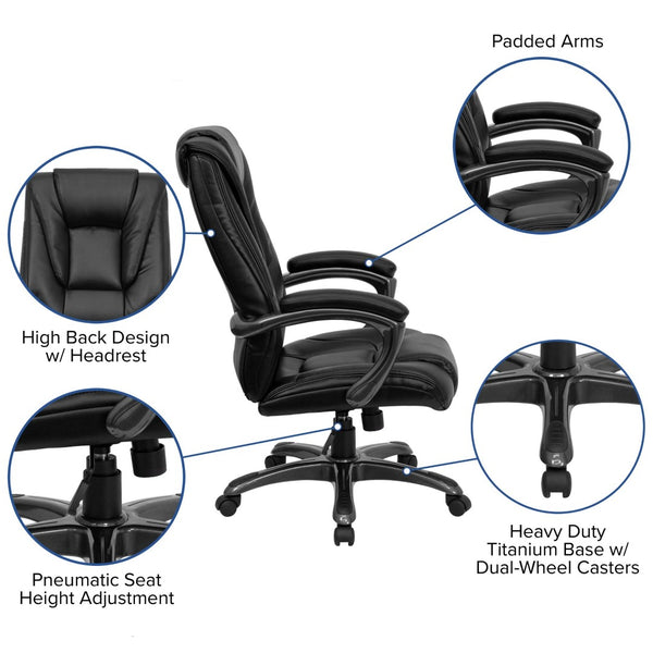English Elm Oma High Back Black LeatherSoft Executive Chair - Ergonomic Design with Adjustable Features & Comfort GO-7194B-BK-GG