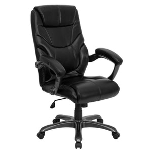 English Elm Greer High Back Ergonomic Leather Executive Swivel Chair with Lumbar Support & Adjustable Height GO-724H-BK-LEA-GG
