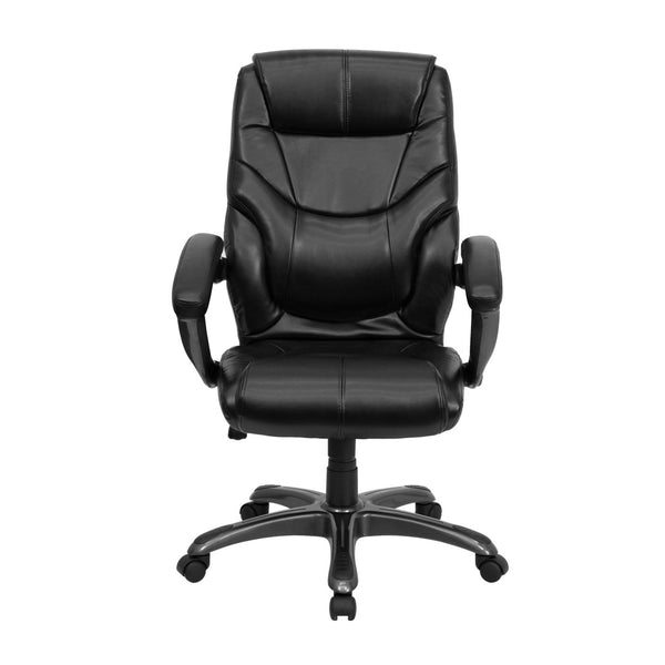 English Elm Greer High Back Ergonomic Leather Executive Swivel Chair with Lumbar Support & Adjustable Height GO-724H-BK-LEA-GG