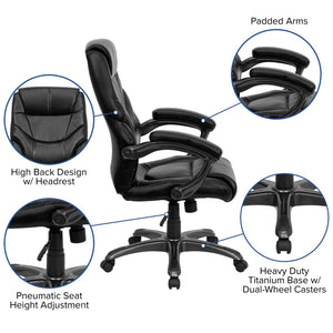 English Elm Greer High Back Ergonomic Leather Executive Swivel Chair with Lumbar Support & Adjustable Height GO-724H-BK-LEA-GG