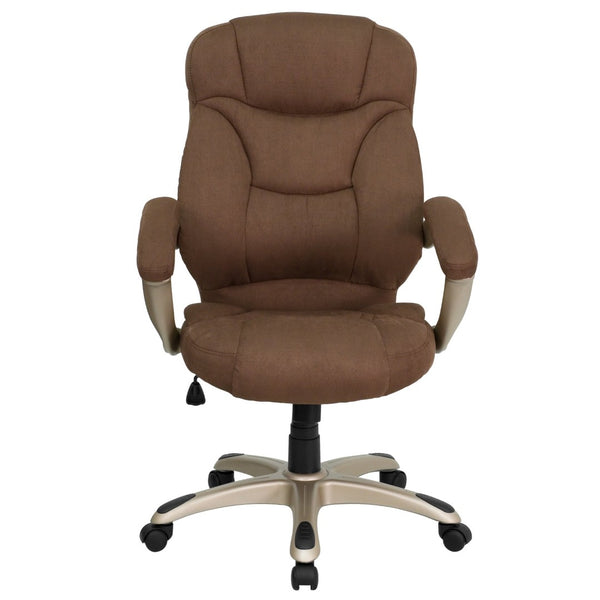 English Elm Jessie High Back Ergonomic Executive Office Chair - Stylish, Comfortable, and Adjustable Seating Solution Brown Microfiber GO-725-BN-GG
